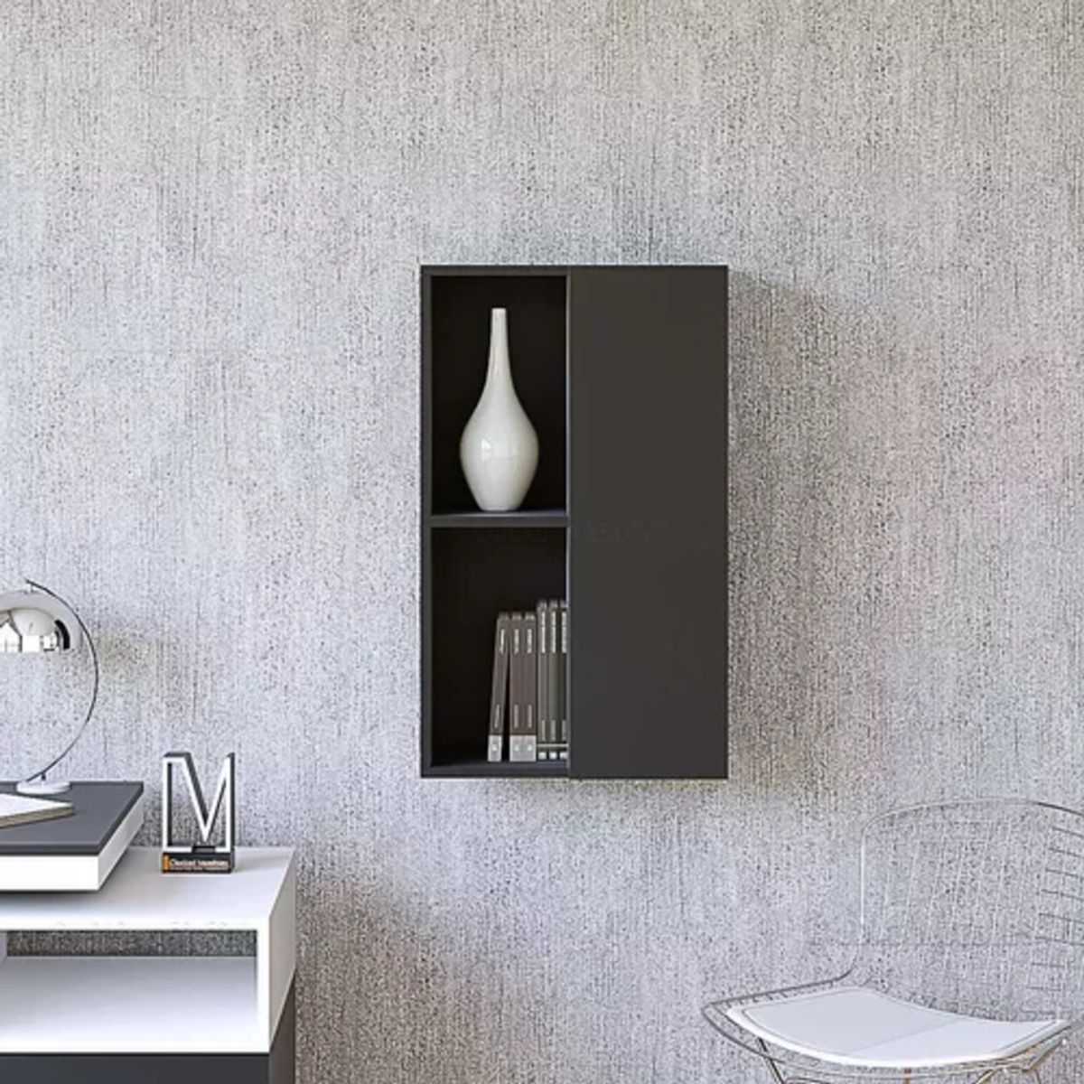 GENERICO - Estante Flotante Kay Negro 1 Puerta R&R MUEBLES