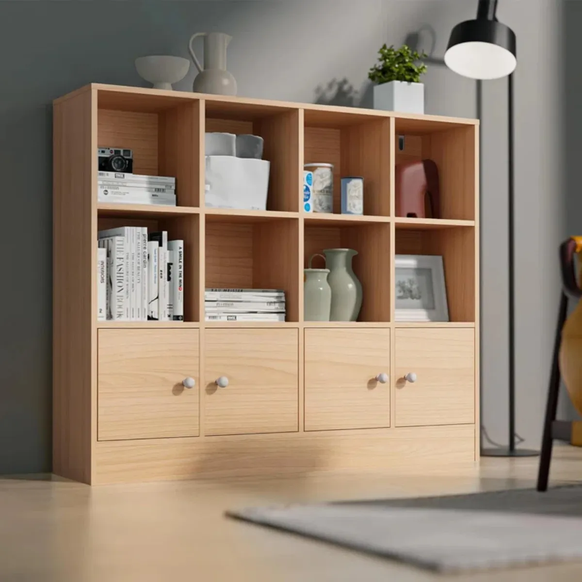 GENERICO - Estante Librero Moderno Maju Marrón Claro 4 Puertas R&R MUEBLES