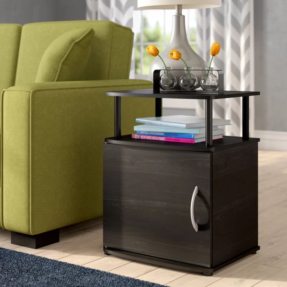 GENERICO - Mesa Lateral Moderna Fernando Negro 1 Puerta R&R MUEBLES