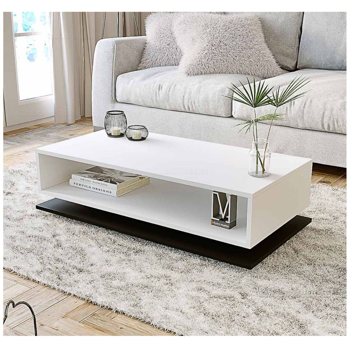 GENERICO - Mesa de Centro Moderna Xavi BlancoNegro R&R MUEBLES