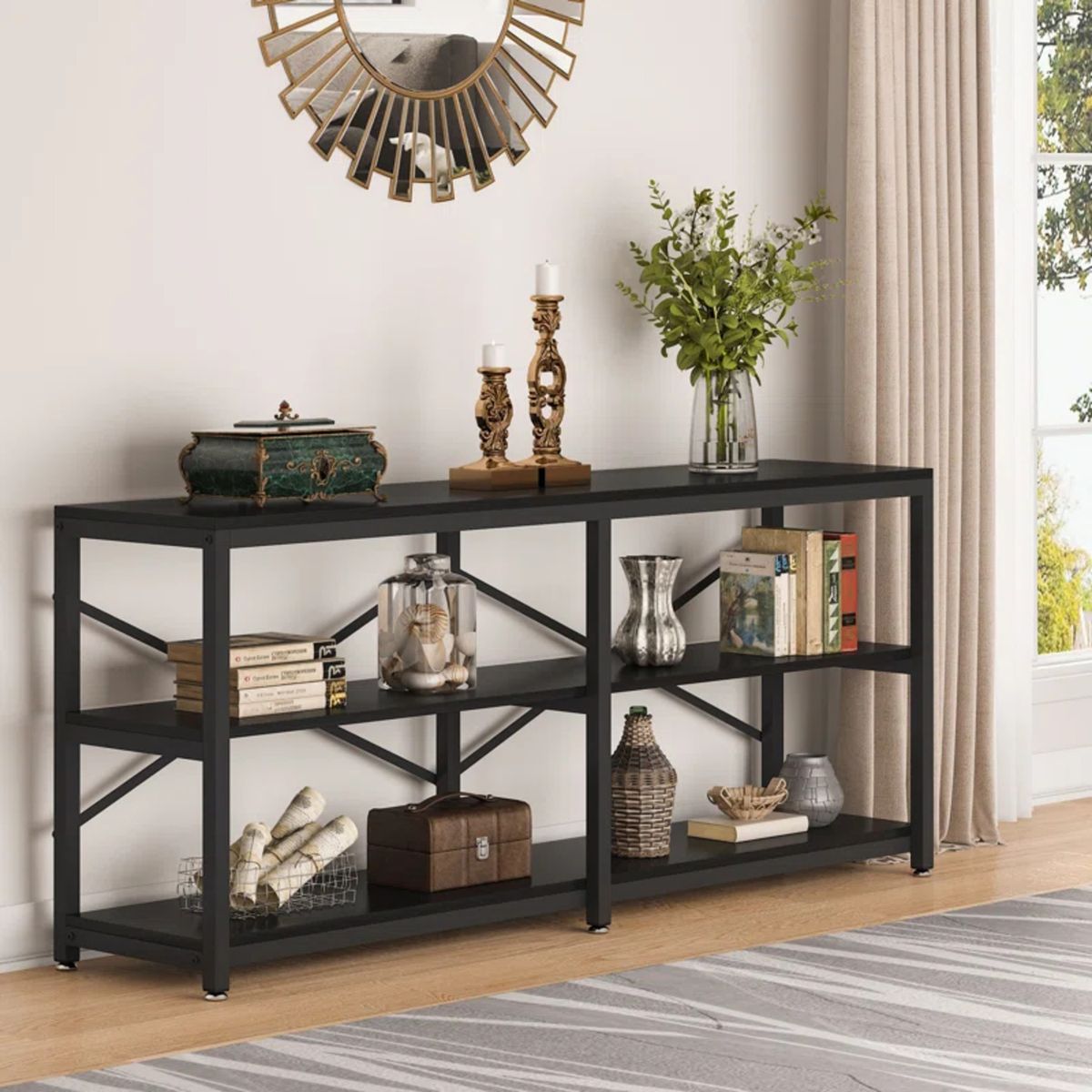 GENERICO - Mesa Consola Moderna Teo 180 cm Negro R&R MUEBLES