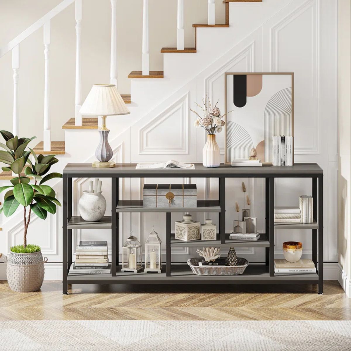 GENERICO - Mesa Consola Moderna Italia GrisNegro R&R MUEBLES