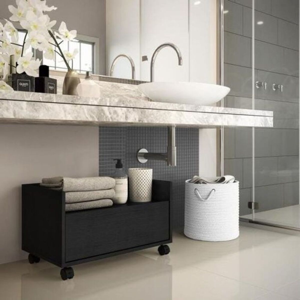 GENERICO - Mueble Organizador de Baño New York Negro con Ruedas RR MUEBLES