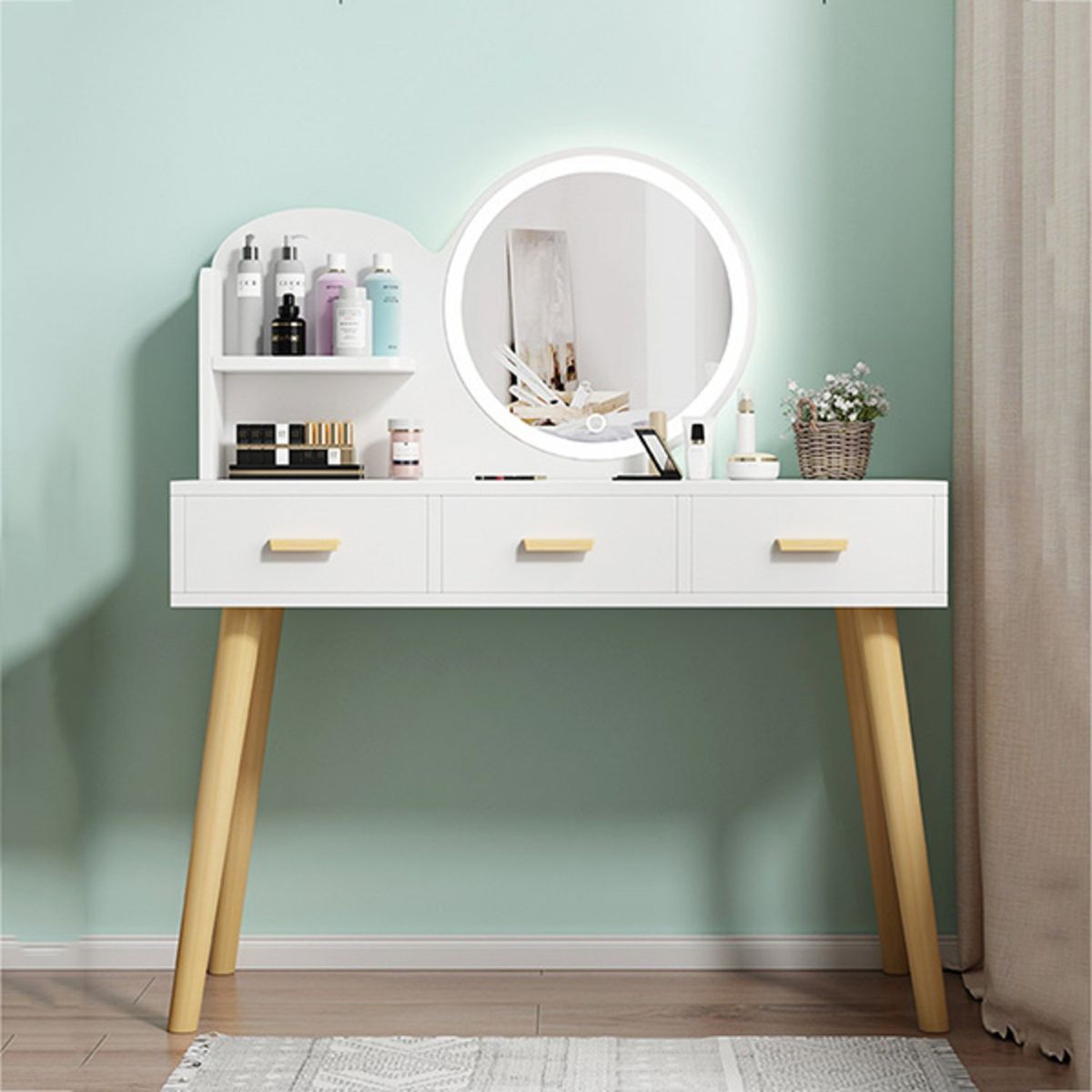 GENERICO - Tocador Vintage con Espejo Luz Led Pasco Blanco R&R MUEBLES