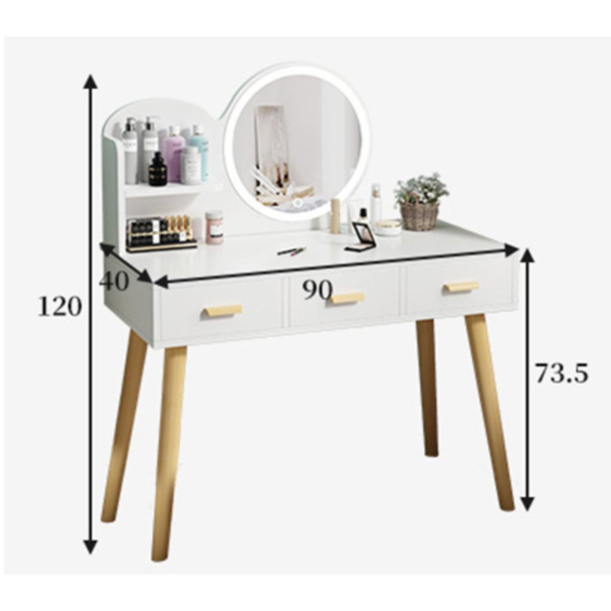 GENERICO - Tocador Vintage con Espejo Luz Led Pasco Blanco R&R MUEBLES