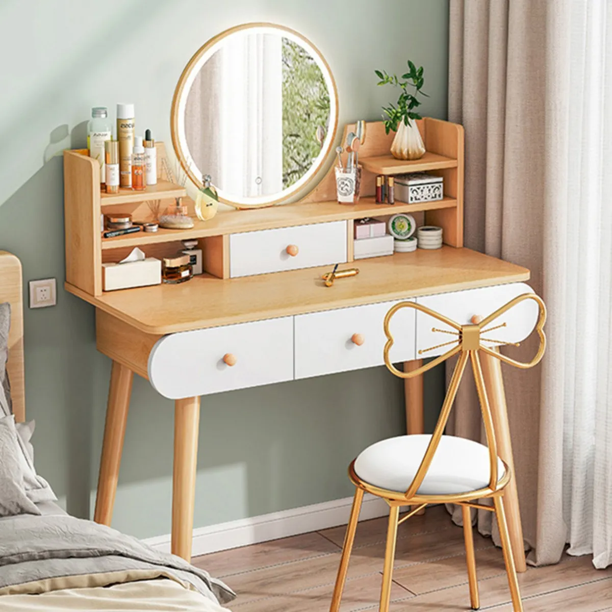 GENERICO - Tocador Vintage con Espejo Luz Led Cajamarca Haya 100cm R&R MUEBLES