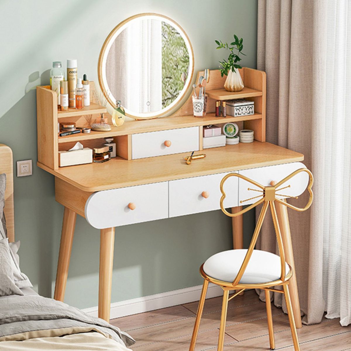 GENERICO - Tocador Vintage con Espejo Luz Led Cajamarca Haya 100cm R&R MUEBLES