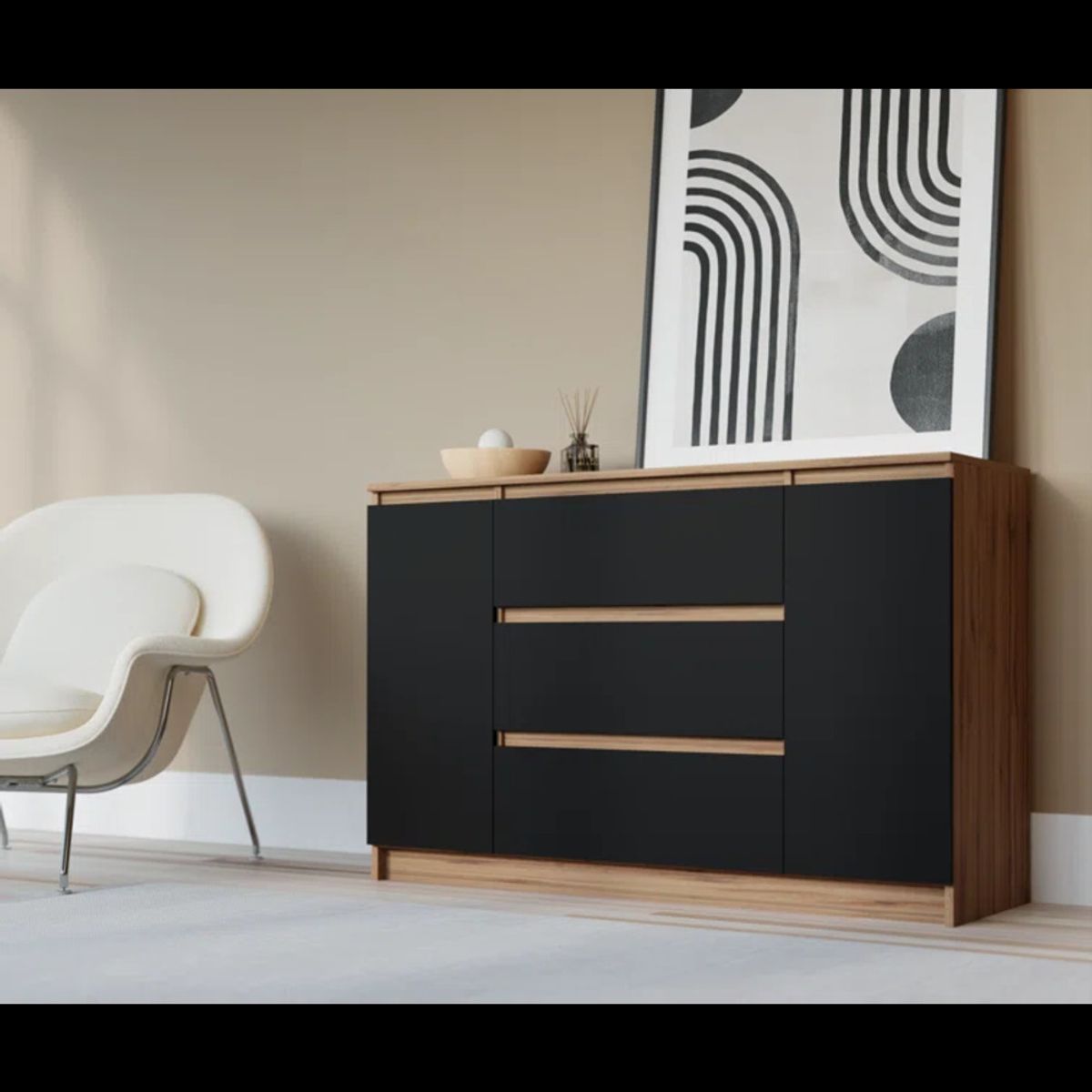 GENERICO - Comoda Moderna Mahiru Marron y Negro R&R MUEBLES