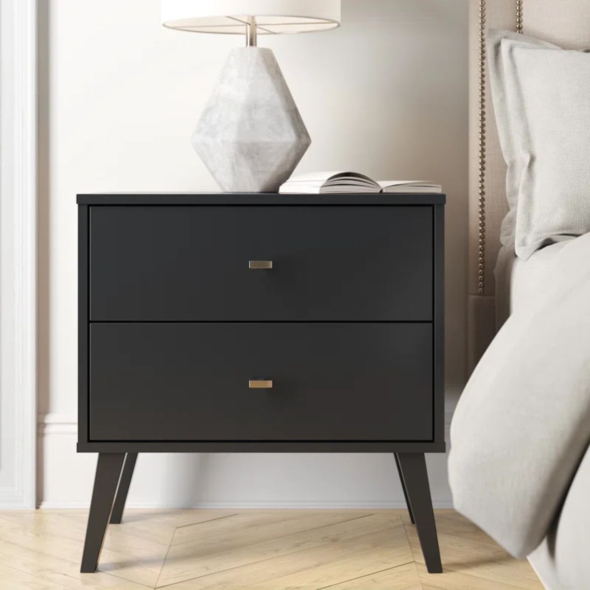 GENERICO - Velador Moderno Abraham Negro 2 Cajones R&R MUEBLES