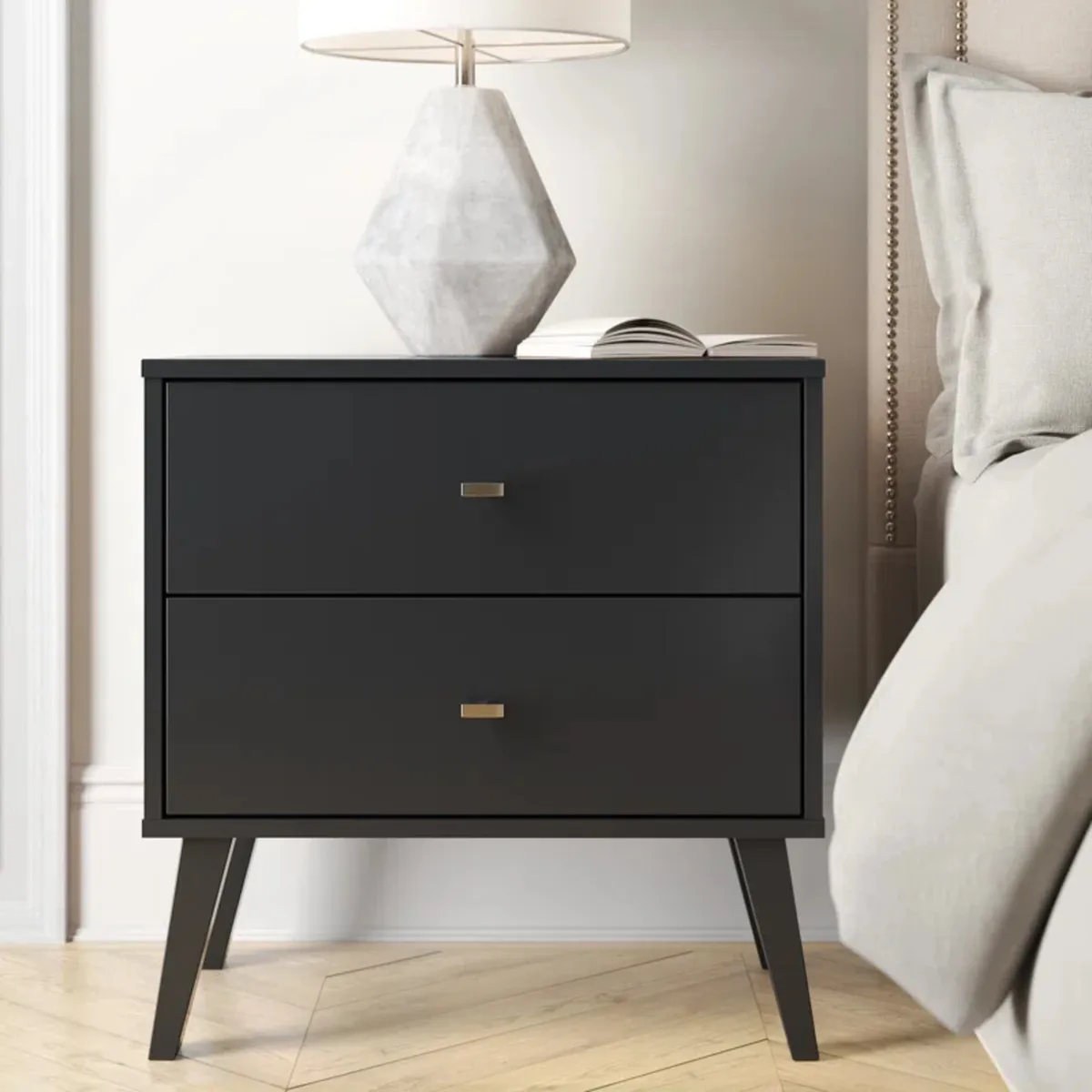 GENERICO - Velador Moderno Abraham Negro 2 Cajones R&R MUEBLES