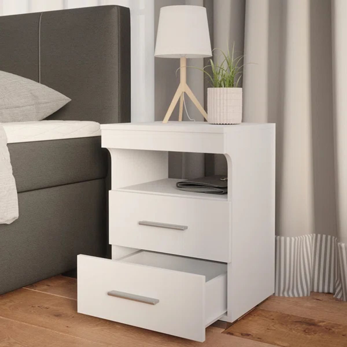 GENERICO - Velador Moderno Blanco Claire 2 Cajones R&R MUEBLES