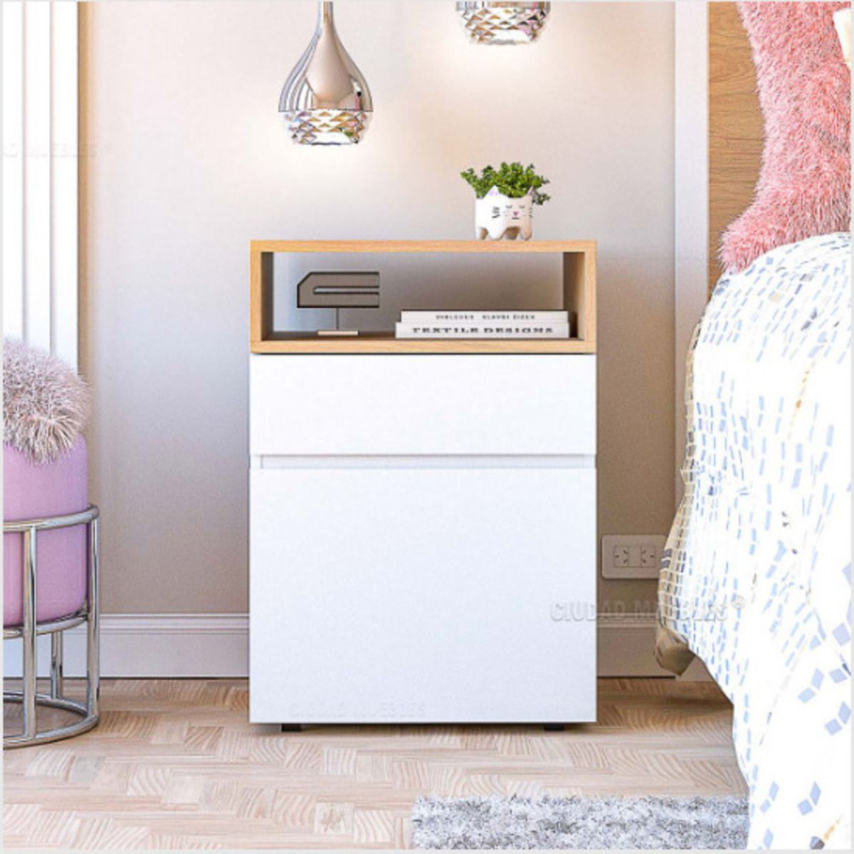 GENERICO - Velador Moderno Saúl Blanco con Duna R&R MUEBLES