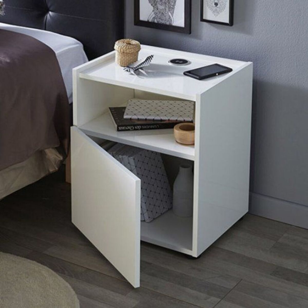 GENERICO - Velador Moderno Vicko Blanco 1 Puerta R&R MUEBLES