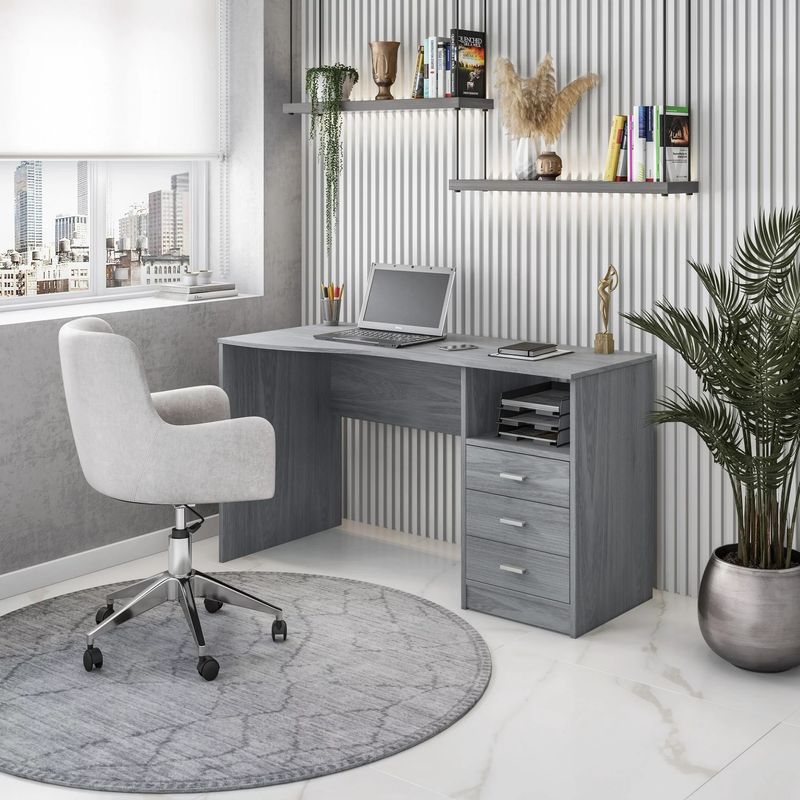 GENERICO - Escritorio Moderno Leo 3 Cajones Gris R&R MUEBLES