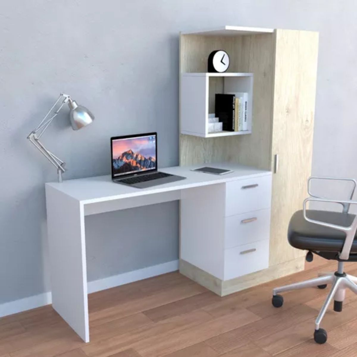 GENERICO - Escritorio con Estantes Yuno Blanco y Duna RR MUEBLES