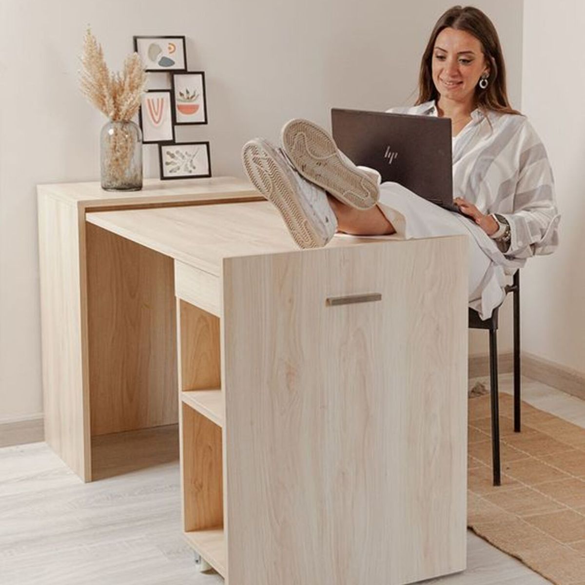 GENERICO - Escritorio Extensible Moderno Alicia Marrón Claro RR MUEBLES