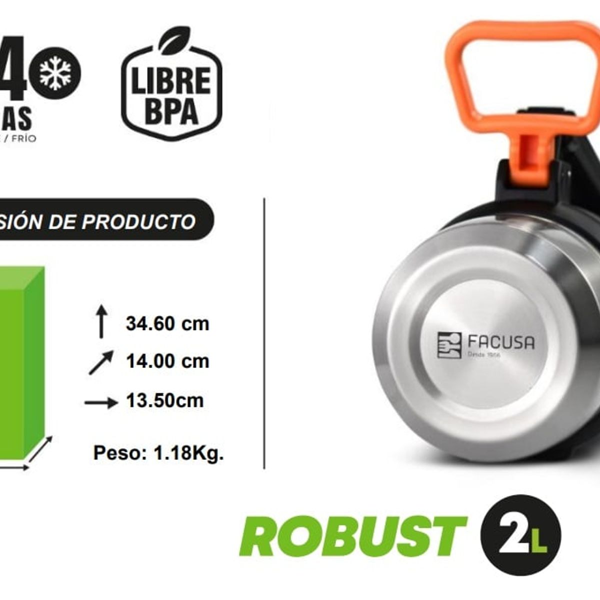 FACUSA - Termo Acero Inoxidable Robus 2 litros Facusa
