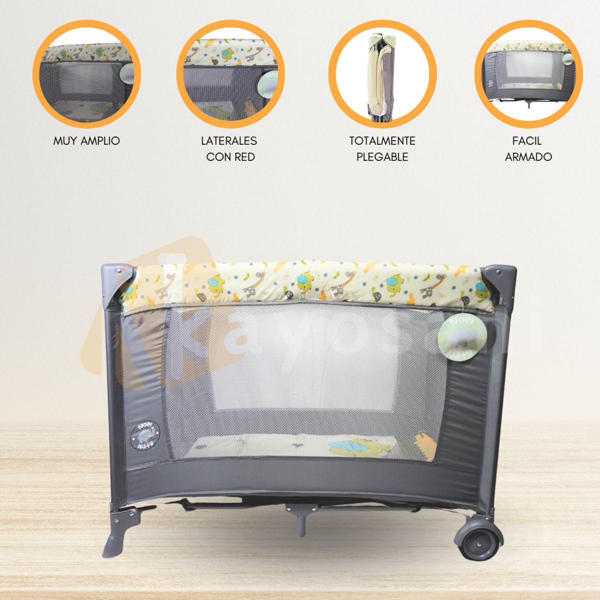 CUZKA - Cuna Corral Plegable «TREILLIS» Gray