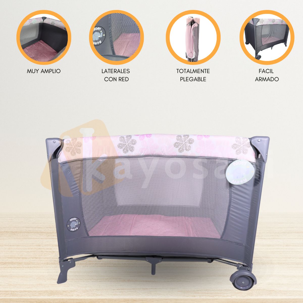 CUZKA - Cuna Corral Plegable «TREILLIS» Pink