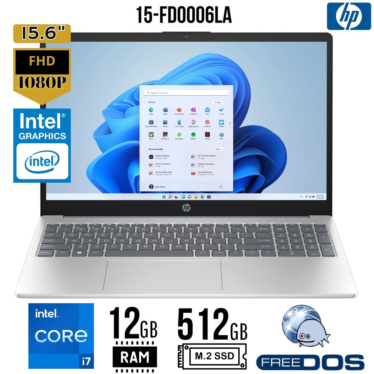 HP - Laptop HP 15-FD0006la, Intel core i7-13va Gen, Ram 12GB, SSD 512GB, 15.6 LED FHD, FreeDos