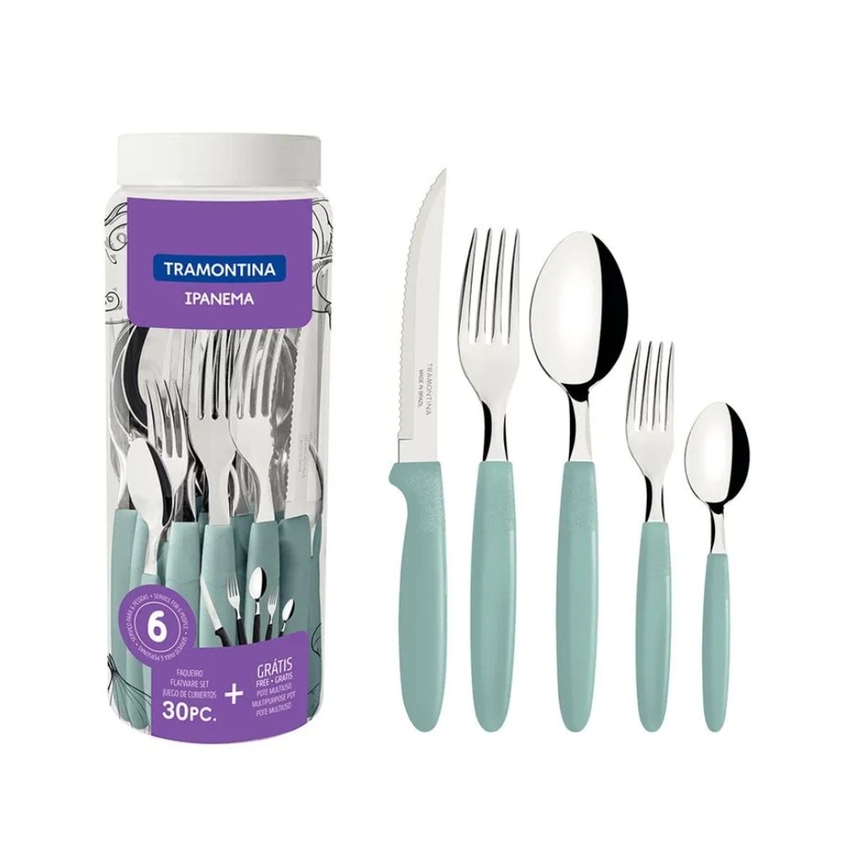 TRAMONTINA - Juego de Cubiertos Tramontina Ipanema Menta - 30 Piezas Elegantes