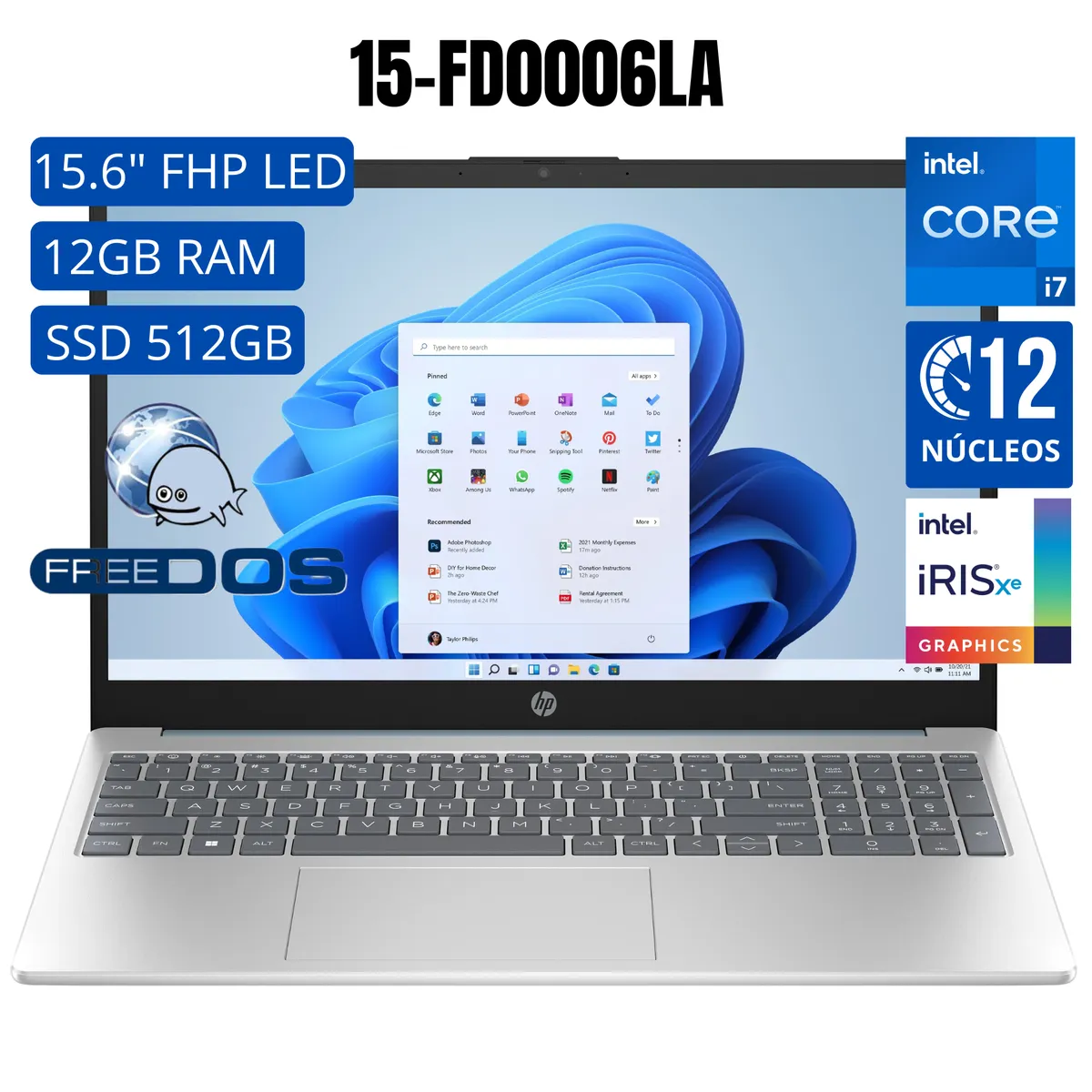 HP - Laptop HP 15-FD0006la, Intel core i7-13va Gen. Ram 12G, SSD 512GB, 15.6 LED FHD, FreeDos