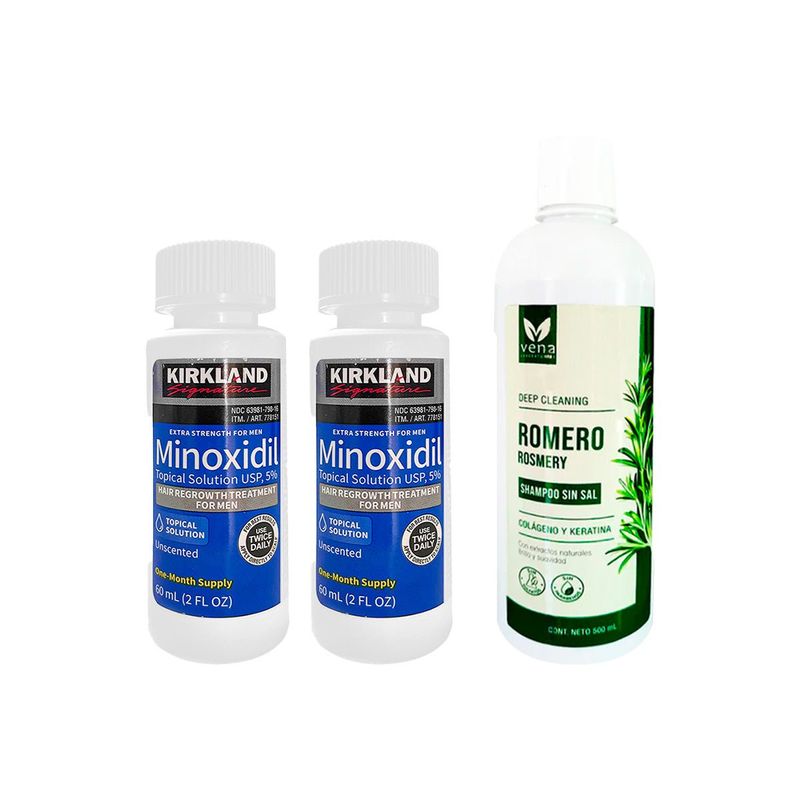 GENERICO - 2 Minoxidil Líquido 5% + Shampoo Romero  Vena 500ml