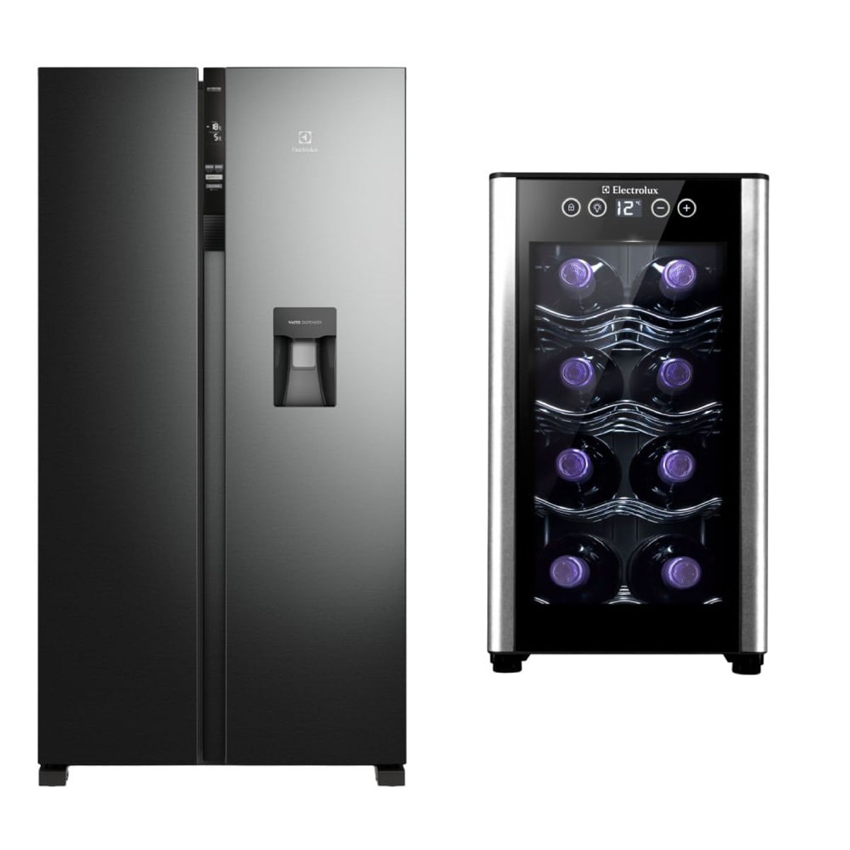 ELECTROLUX - Combo: Refrigeradora Sideby Side 514L ERSA53K2HVB + Cava de Vinos 8 Botellas ERW082XAMB Electrolux