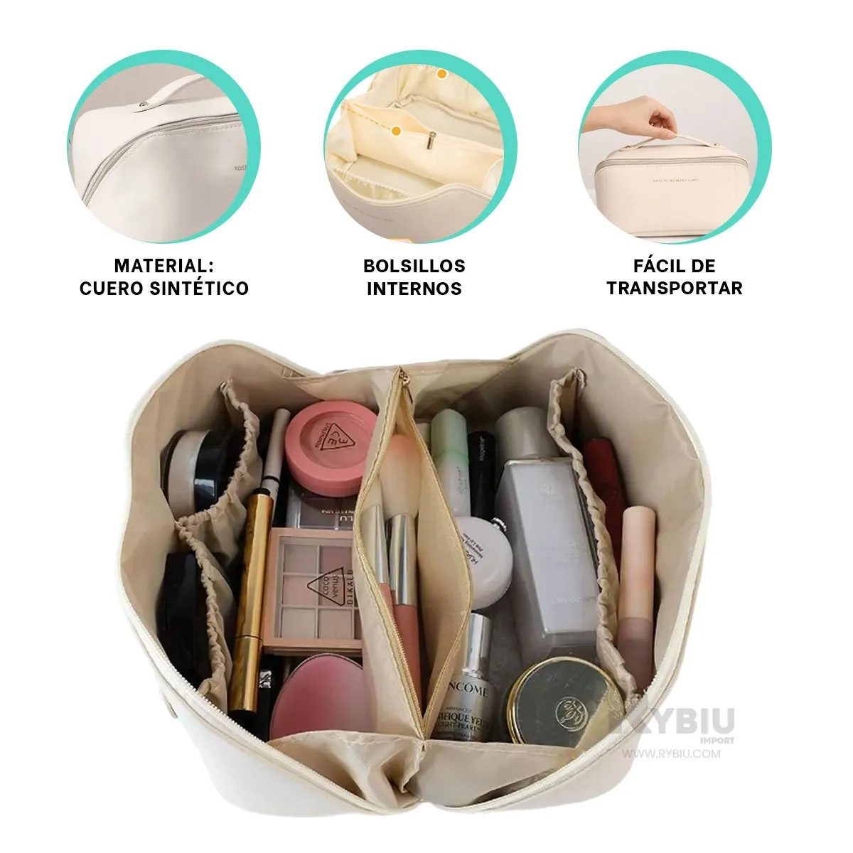 RYBIU IMPORT - Neceser de Viaje para Cosmeticos en Blanco Y+Regalo Stickers