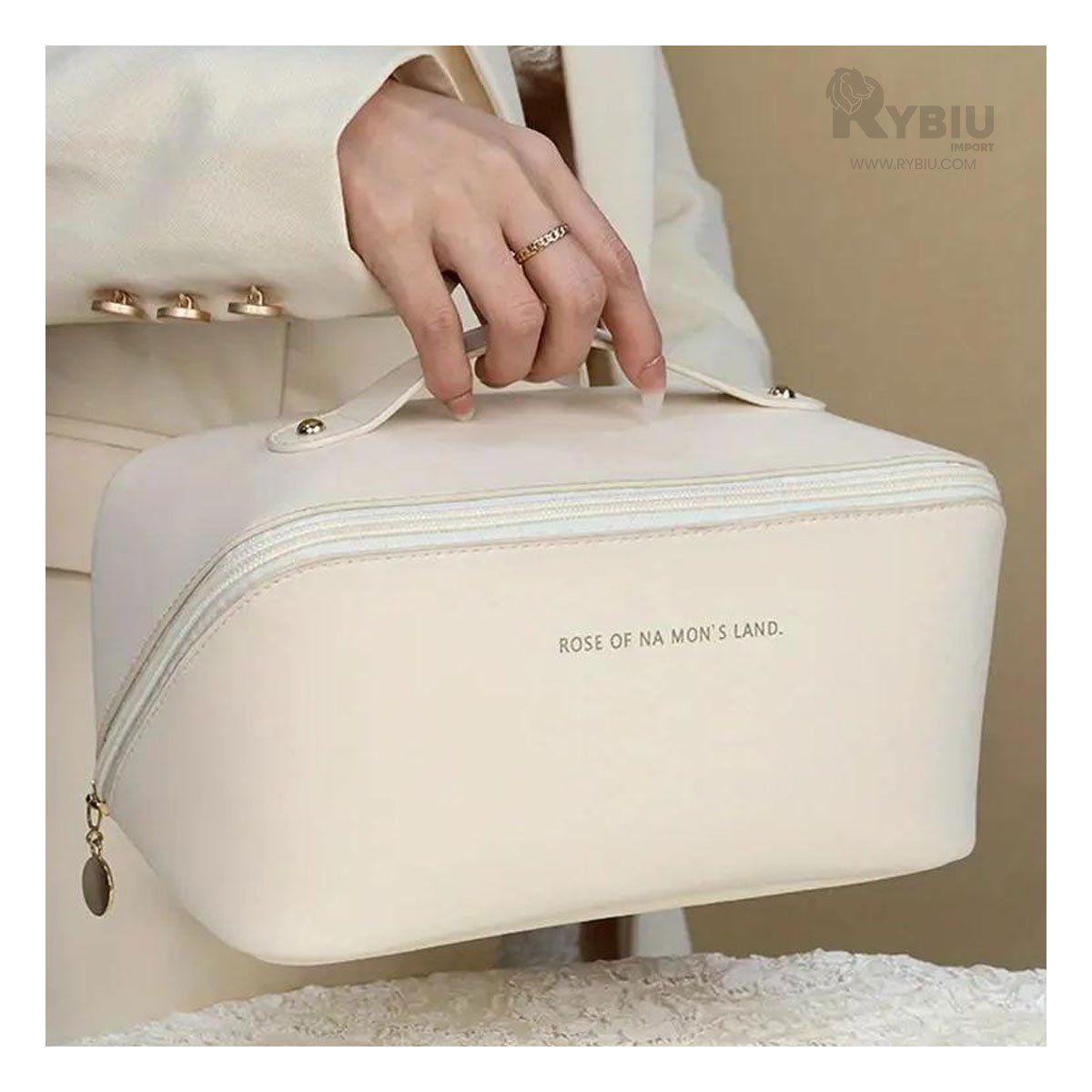 RYBIU IMPORT - Cosmetiquero de Mano en Tono Blanco Y+Envoltorio de Regalo