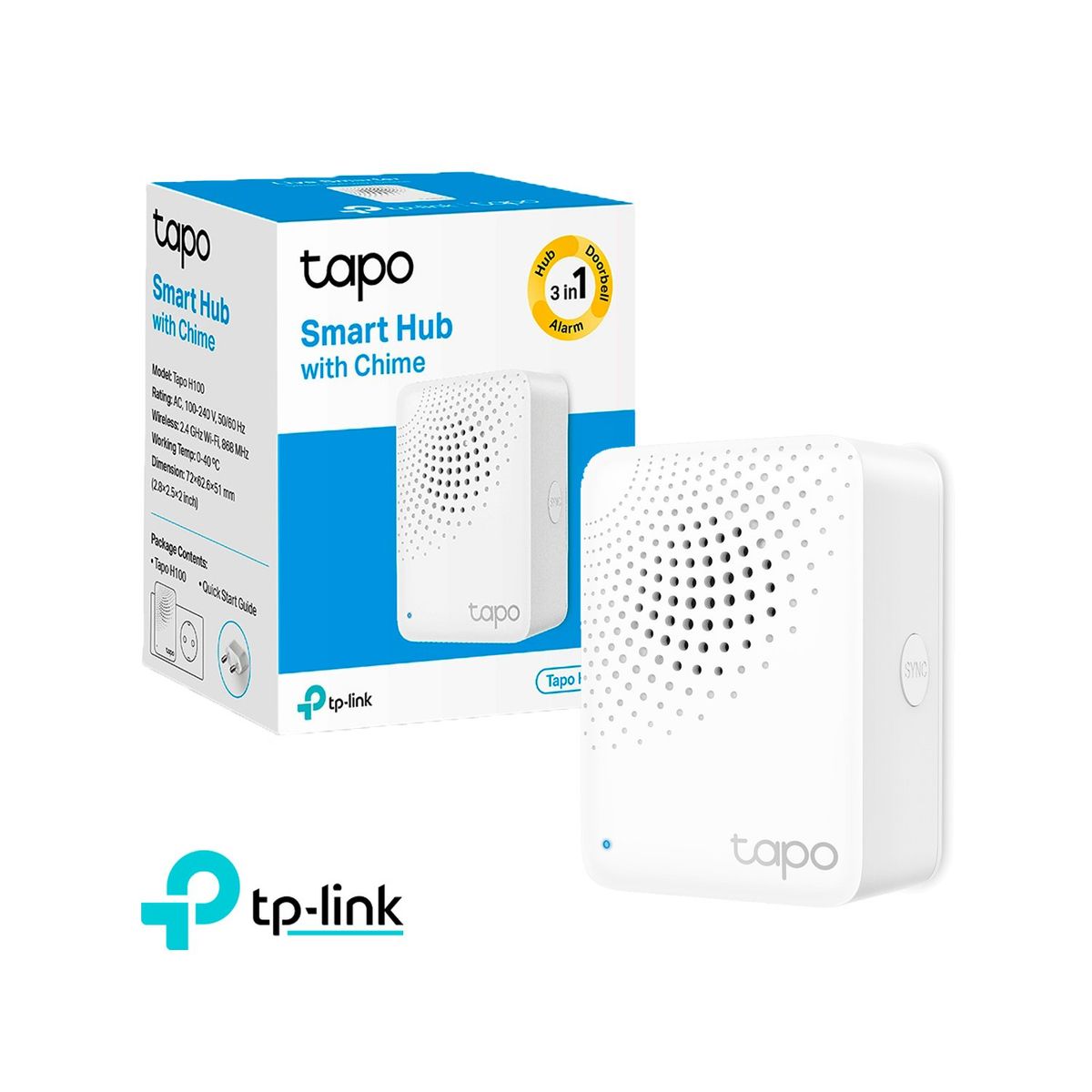 TP LINK - Tp-Link Hub Tapo H100 Inteligente con Alarma Hasta 64 Zonas