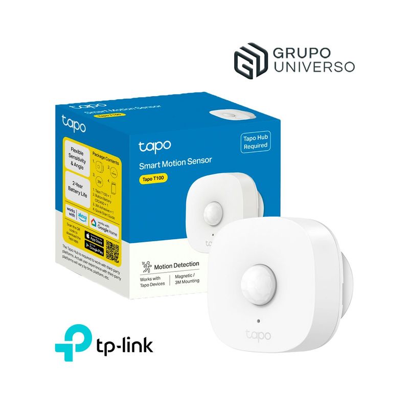 TP LINK - Detector de Movimiento Tapo T100 Tp-Link hasta 7m Control Automatizado