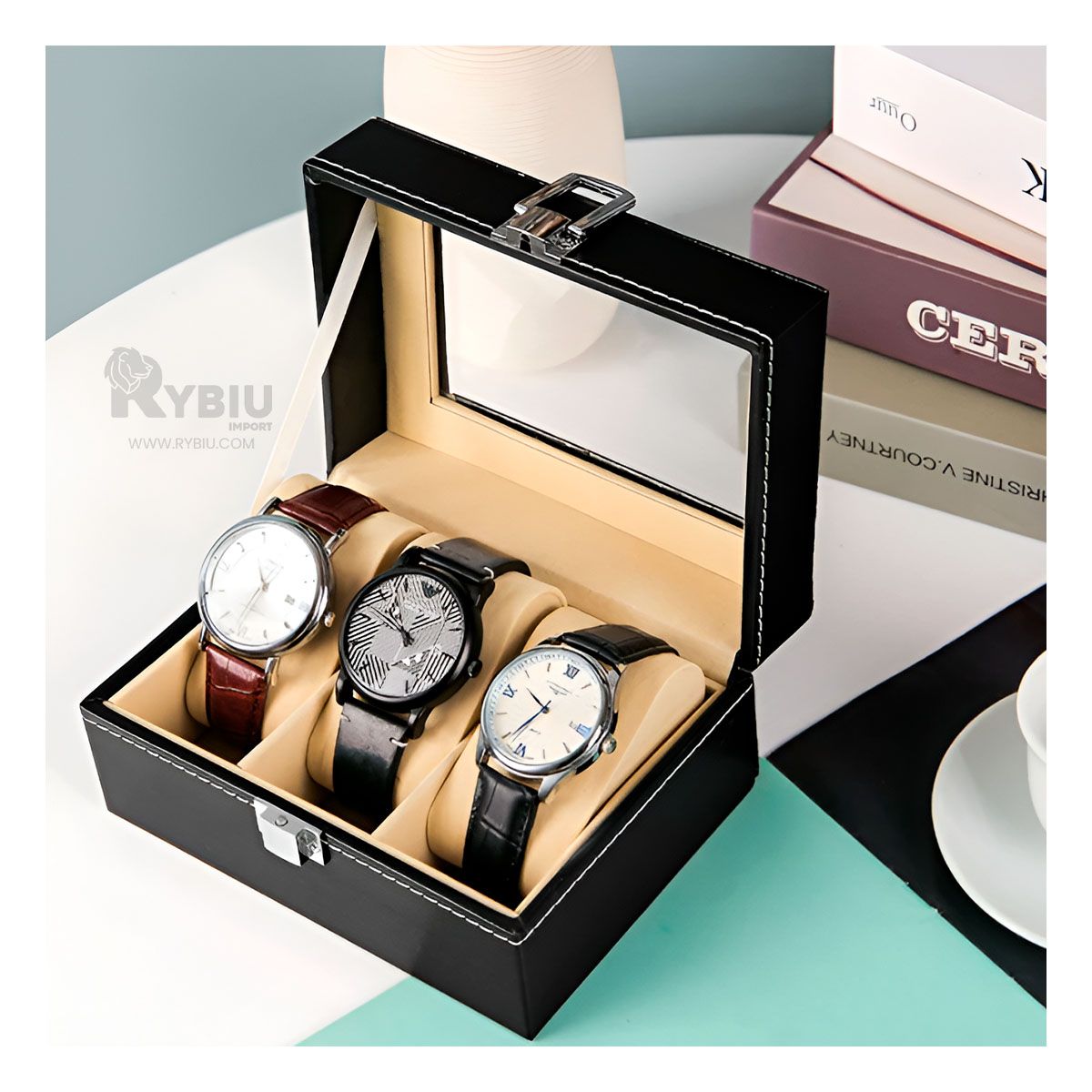 RYBIU IMPORT - Organizador Porta Relojes de Cuero Sintetico en Negro