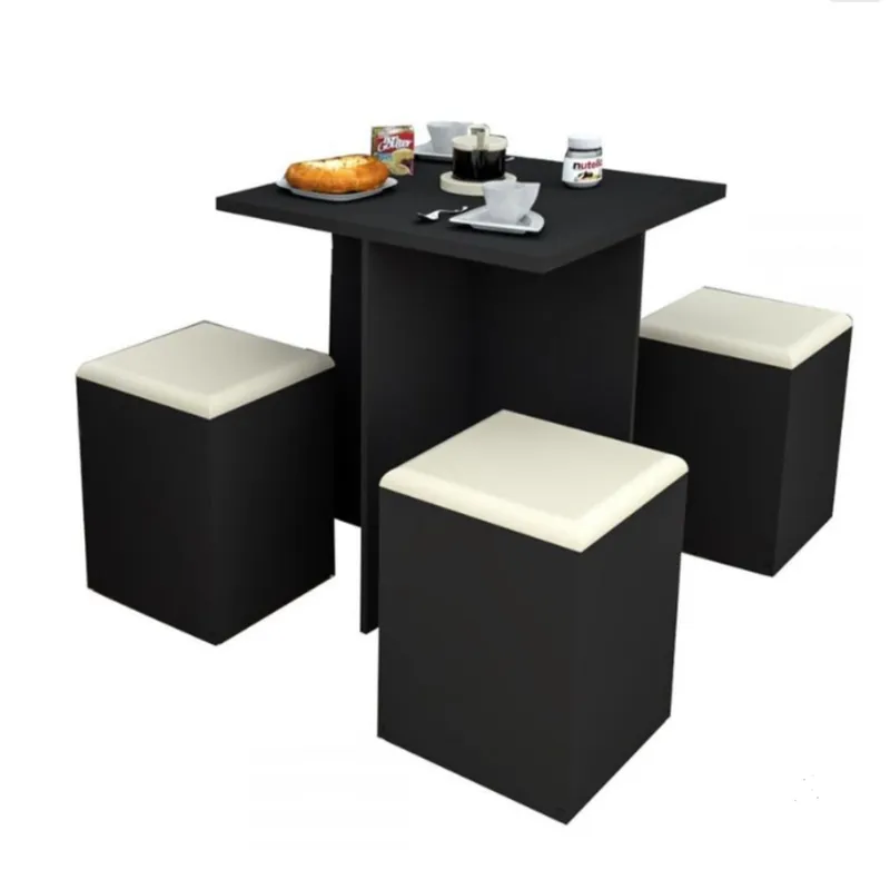 GENERICO - Juego de Comedor con 4 Bancos Moderno Kamille Negro R&R MUEBLES