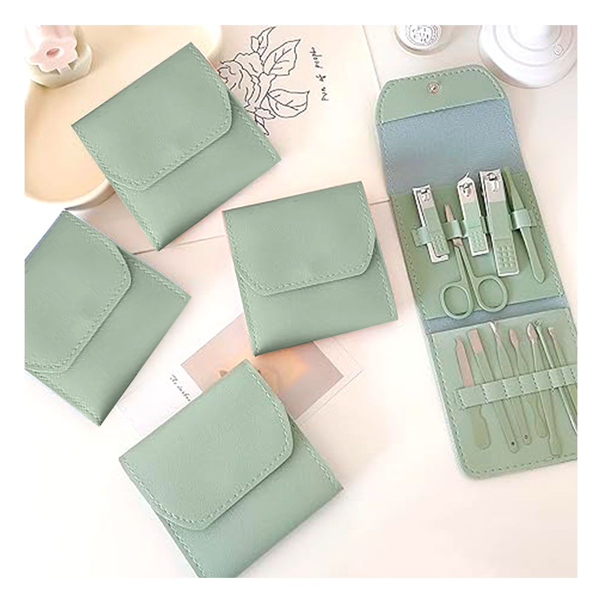 RYBIU IMPORT - Set Portatil de Acero para Pedicure Verde Y+Regalo Agendita
