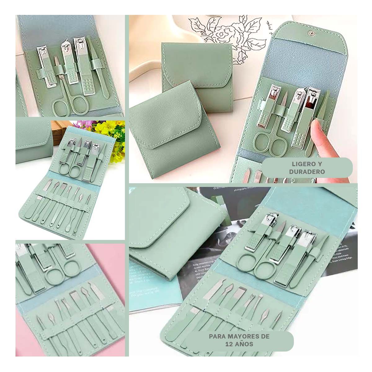RYBIU IMPORT - Set Versatil de Pinzas y Cortauñas Verde Y+Papel de Regalo