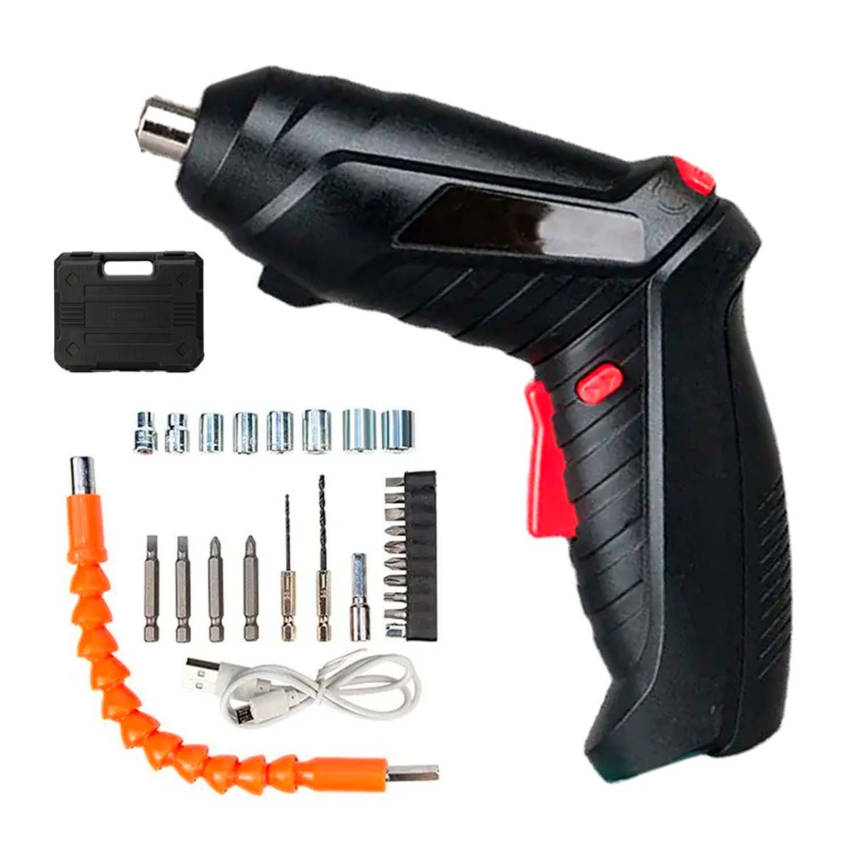 GENERICO - MINI DESTORNILLADOR PORTÁTIL INALÁMBRICO NEGRO CABLE MALETA