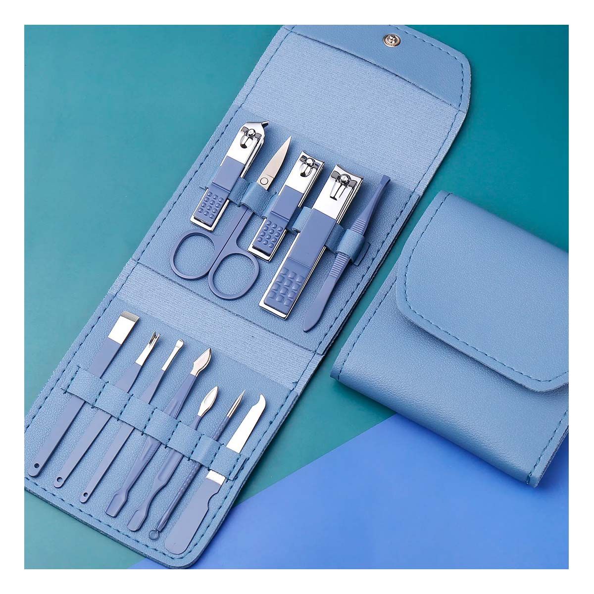 RYBIU IMPORT - Set Portatil Acero para Manicure Celeste Y+Regalo Agendita