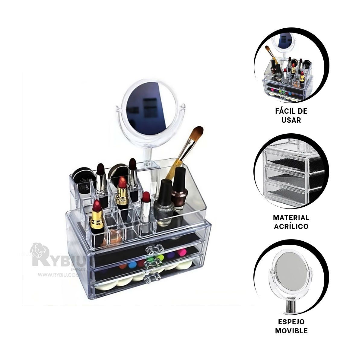 RYBIU IMPORT - Cofre con Espejo Movible Transparente Y+Envoltorio de Regalo