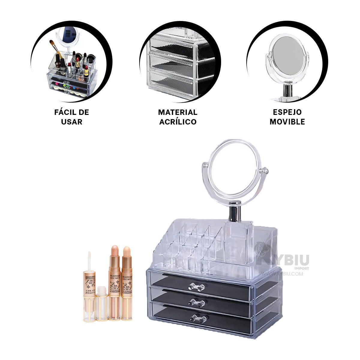 RYBIU IMPORT - Cofre Versatil de Cosmeticos Transparente Y+Regalo Agendita