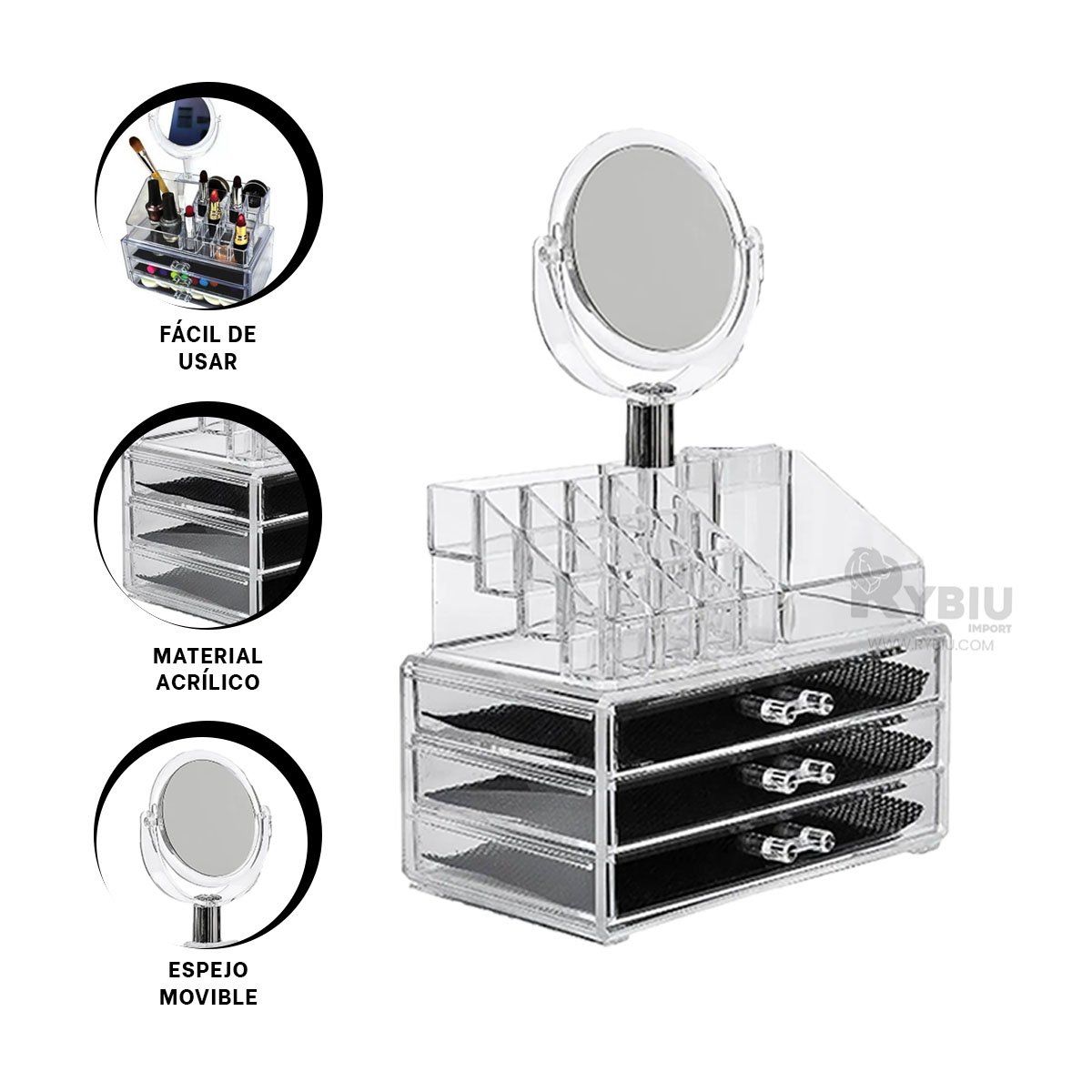 RYBIU IMPORT - Cofre Versatil de Cosmeticos Transparente Y+Regalo Agendita
