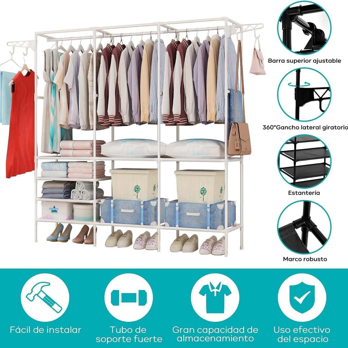 GENERICO - Ropero estante Organizador para ropa Blanco