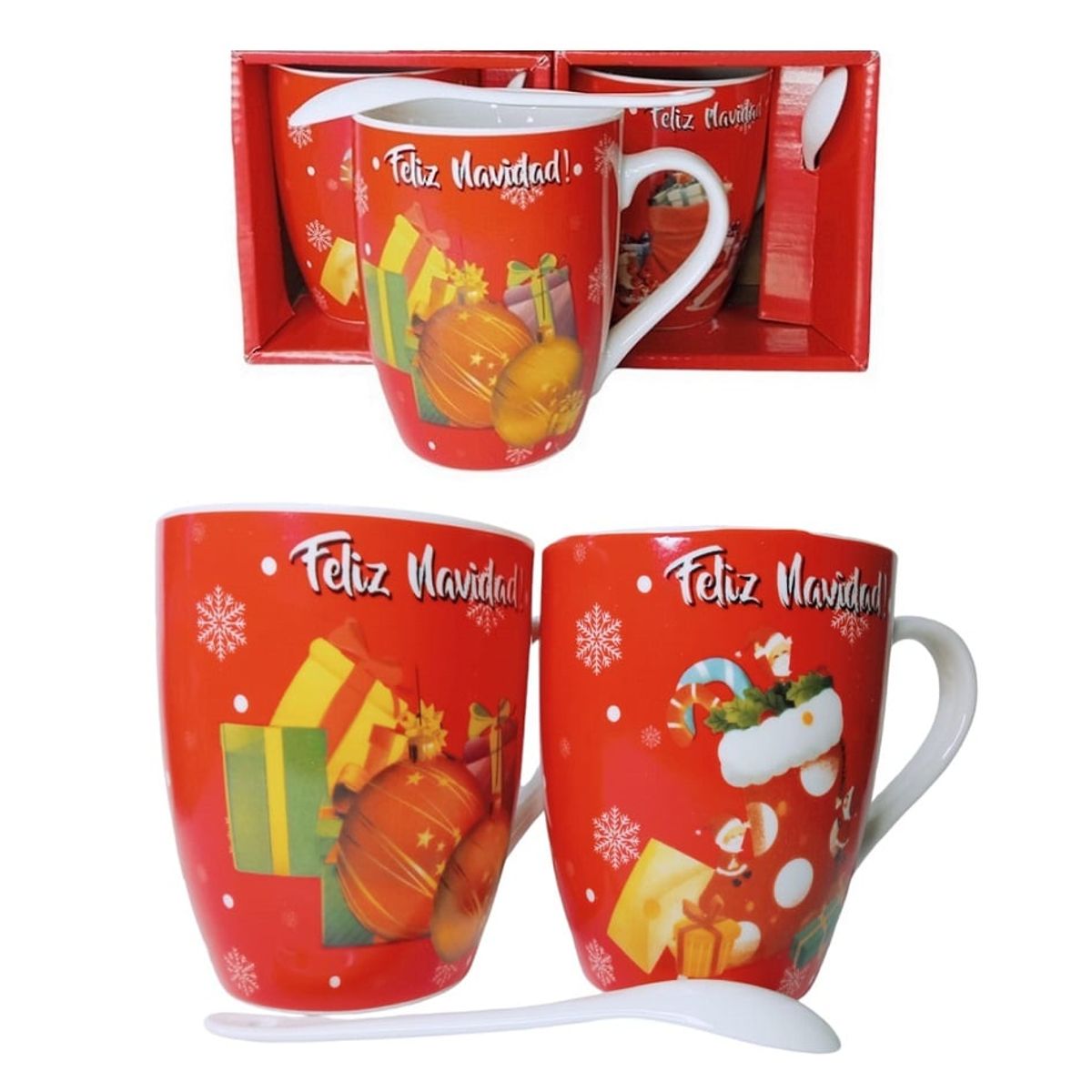 GENERICO - Taza con cucharita navideñas con cajita 300ml sublimadas