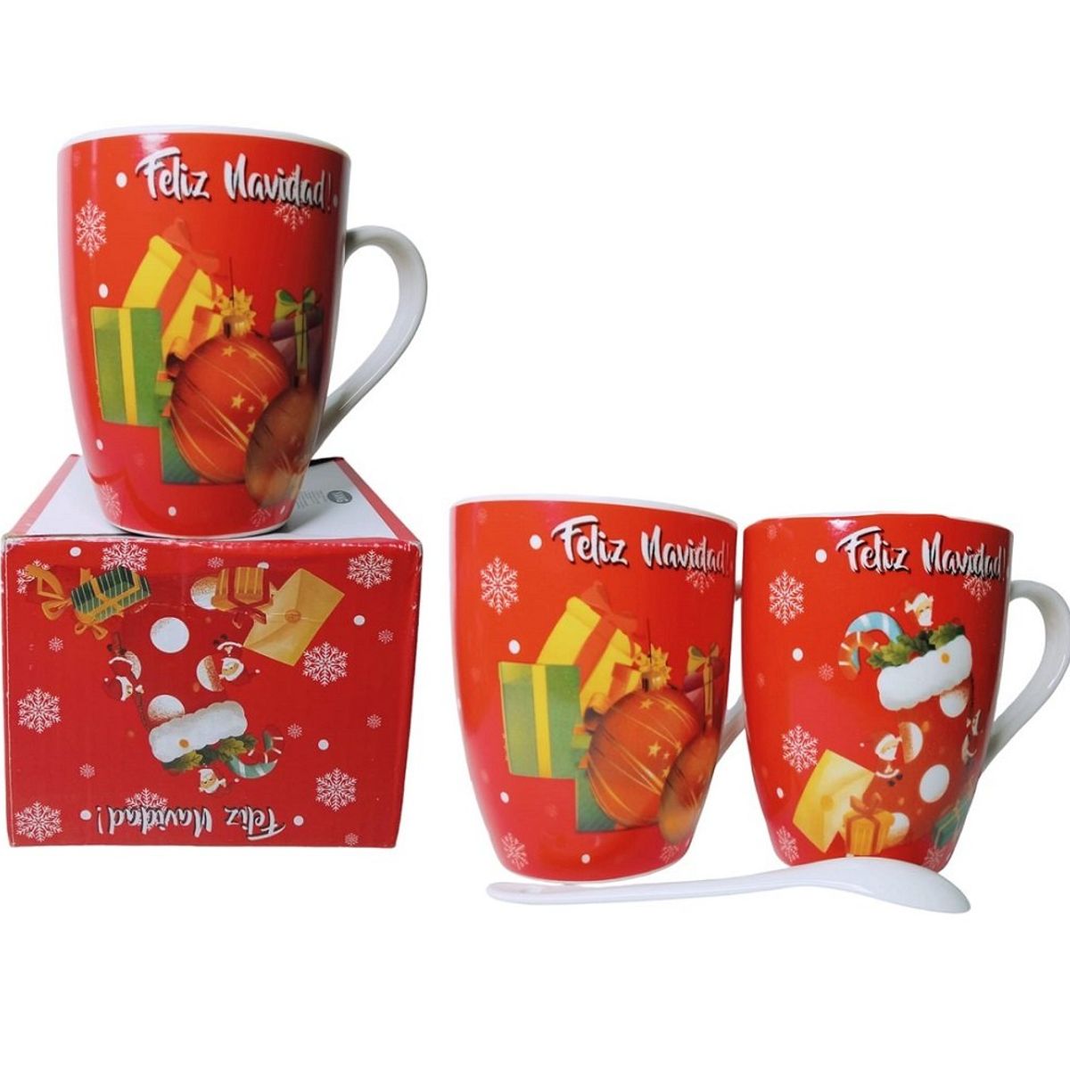 GENERICO - Taza con cucharita navideñas con cajita 300ml sublimadas