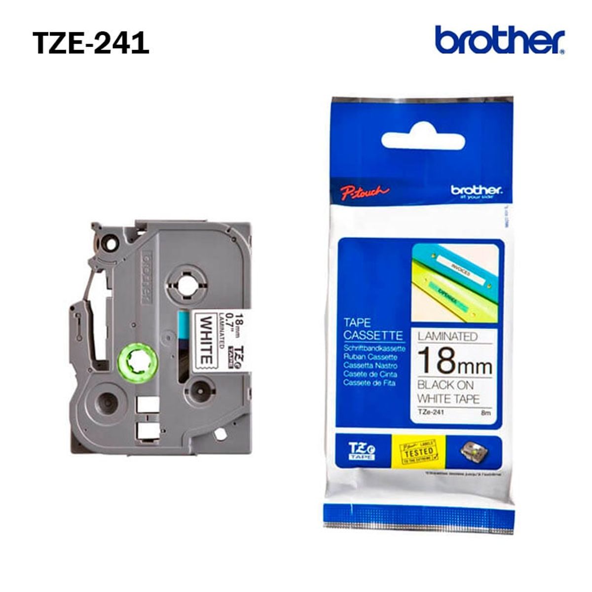 BROTHER - CINTA LAMINADA BROTHER TZE-241 18mm x 8m NEGRO SOBRE BLANCO