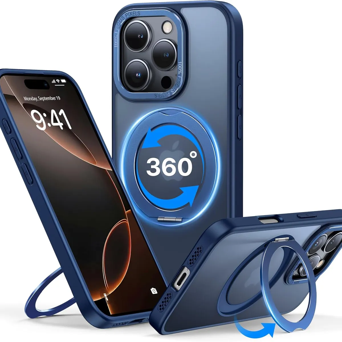 GENERICO - Case iPhone 16 Pro Max con soporte giratorio 360°MagSafe- Azul