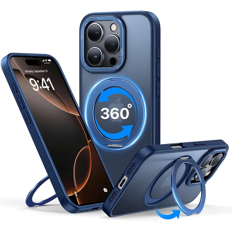 GENERICO - Case iPhone 16 Pro Max con soporte giratorio 360°MagSafe- Azul