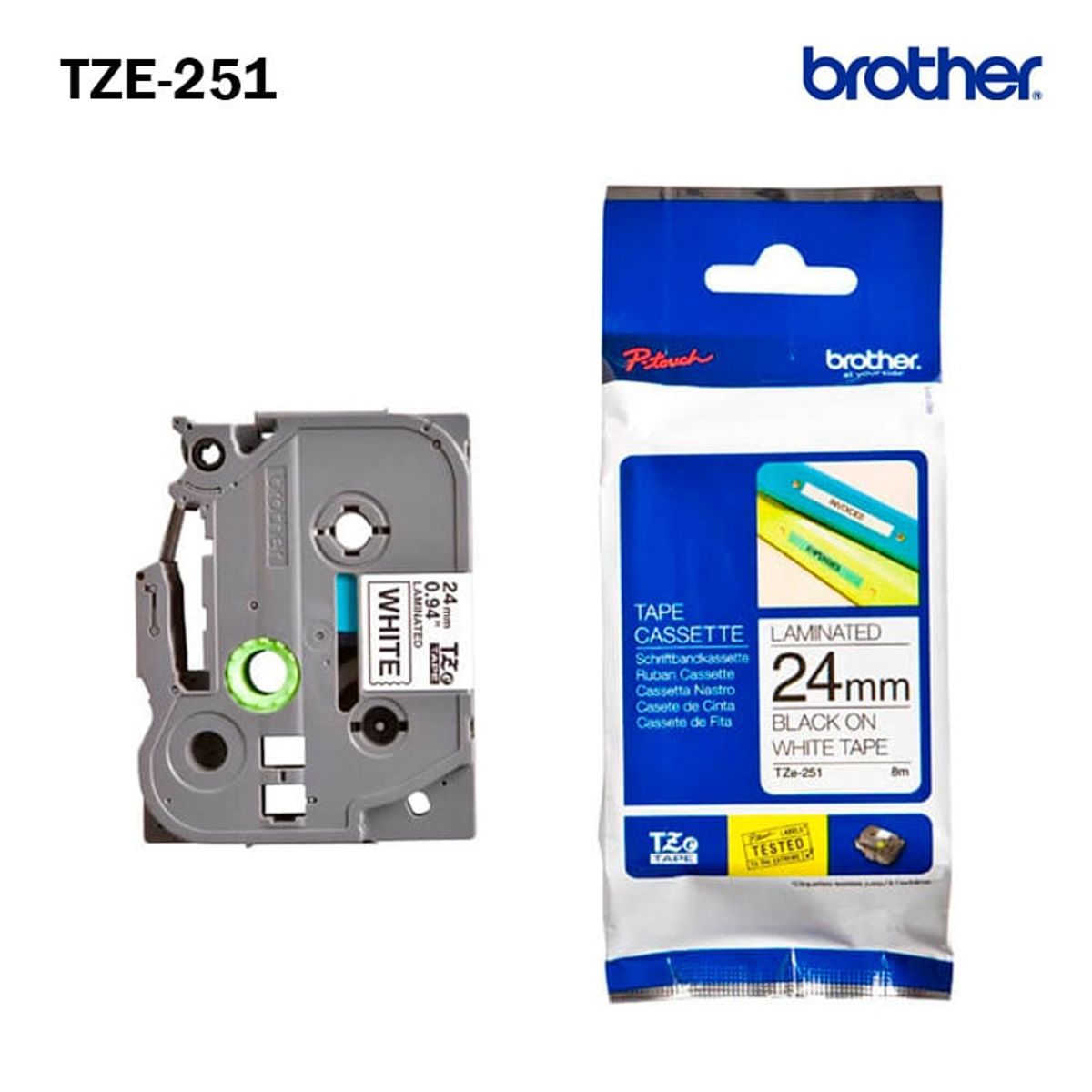 BROTHER - CINTA LAMINADA BROTHER TZE-251 24mm x 8m NEGRO SOBRE BLANCO
