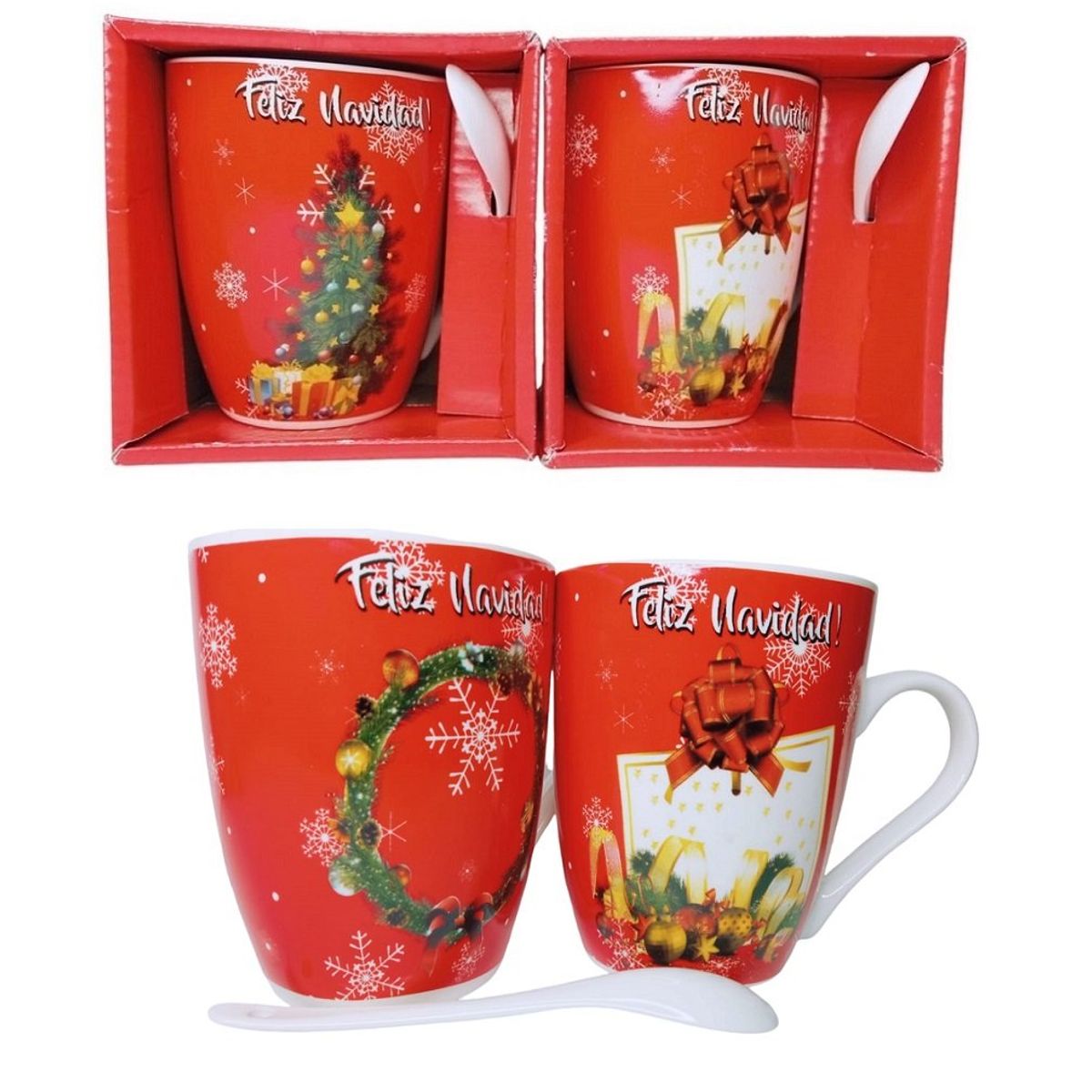 GENERICO - Tazas con cucharita navideñas en cajita 300ml sublimadas