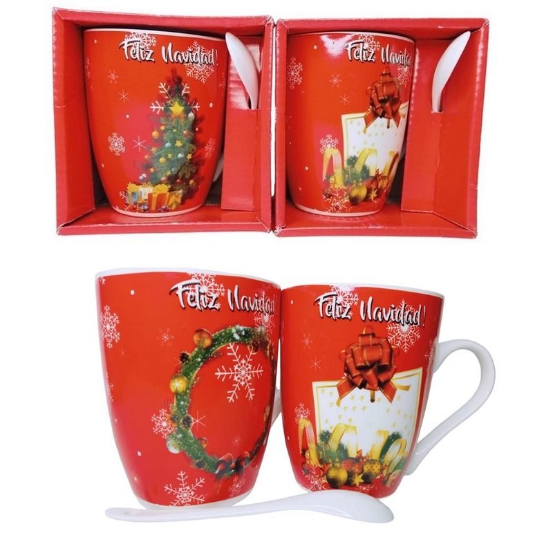 GENERICO - Tazas con cucharita navideñas en cajita 300ml sublimadas
